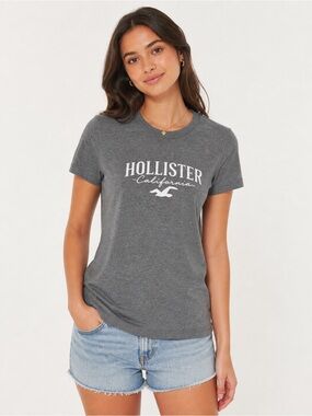 Hollister Y2K Women's Charcoal Gray Logo Crew Baby Tee- Medium